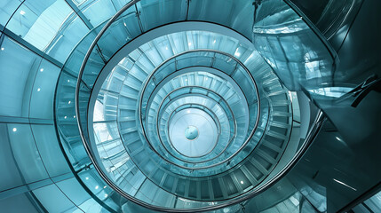 Poster - A spiral staircase made entirely of glass, twisting into infinity