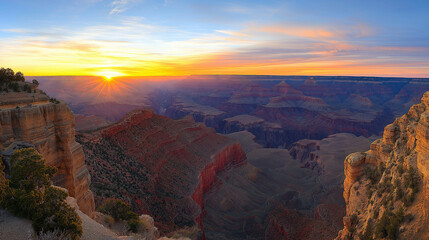 Poster - A stunning panorama of the Grand Canyon at sunrise.