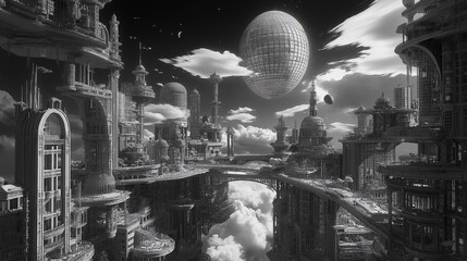 Poster - A surreal black-and-white city where only certain objects have color.