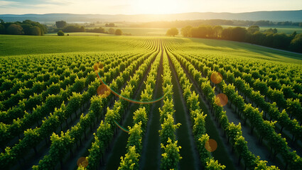 3d flat icon as top view of a vineyard with gps mapping overlay symbolizing gps guided viticulture i