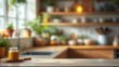 © MstNelufar - Golden honey jar on a sunlit kitchen counter, a cozy home scene with warm natural light illuminating a blurred background of plants and wooden shelves.