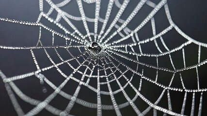 A close-up of a dew-covered spiderweb glistening in the morning light digital