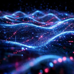 Fototapete - Abstract digital wave pattern of glowing particles