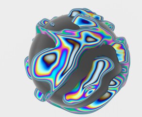 Aufkleber - 3D abstract sphere with colorful, fluid-like stripes on a dark surface, creating a vibrant, psychedelic, and wavy pattern. The design is futuristic and visually dynamic.
