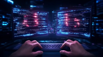 hacker coding data breach.