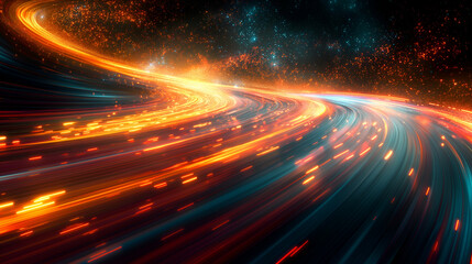 Wall Mural - Cosmic Light Trails Orange Blue Streaks, Swirling Galaxy Design for Futuristic Backgrounds