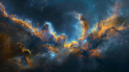 Wall Mural - Cosmic Nebula Orange Blue Starscape, Celestial Background for Astronomical Themes