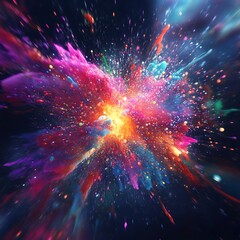Poster - Vibrant explosion of color, radiating outward from a central point, filled with swirling hues and glittering particles