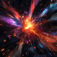 Poster - Abstract explosion of vibrant colors radiating outward.  Particles and streaks of light in dynamic motion