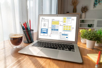 ux ui design process for modish mobile application and website . creative prototype of wireframe for