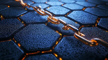Poster - Golden chain traversing a dark hexagonal grid
