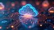 © Vadym - Abstract tech art shows cloud computing concept. Digital cloud shape, circuit board, network connection, data transfer, innovation, modern infrastructure. Cloud migration, digital transformation for
