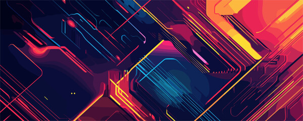 Poster - Futuristic abstract geometric pattern with neon colors – vector
