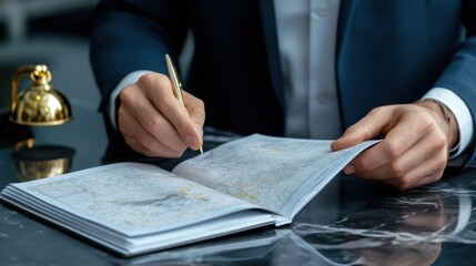 Aufkleber - A man in a suit is writing in a notebook