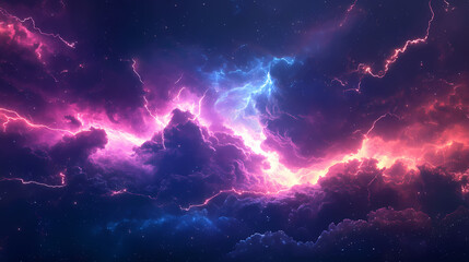 Wall Mural - celestial lightning storm outer space digital artwork cosmic environment wide angle view astral conc