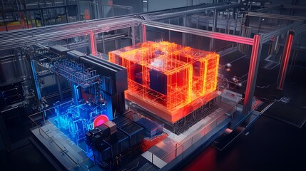 Poster - Advanced energy research facility.  High-tech, complex system for fusion or advanced energy