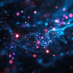 Fototapete - Abstract digital art of glowing particles.  A mesmerizing display of swirling, luminous particles in vibrant blue and pink hues against a dark backdrop.  