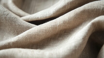 Close up of beige linen fabric texture for textile design and material