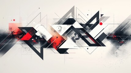 Fototapete - This sleek abstract design features bold geometric shapes in striking red, black, and white. It offers a modern aesthetic perfect for creative projects.