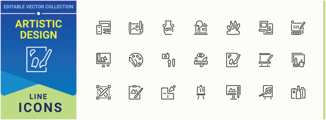 Aufkleber - Artistic Design icon set. Included brush, artwork, graphic, draw, creativity and more. Art And Design icon set. Thin line icons set. Editable stroke. Vector collection.