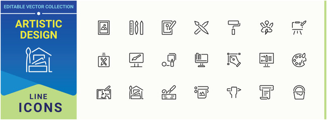 Aufkleber - Artistic Design icon set. Included brush, artwork, graphic, draw, creativity and more. Art And Design icon set. Thin line icons set. Editable stroke. Vector collection.