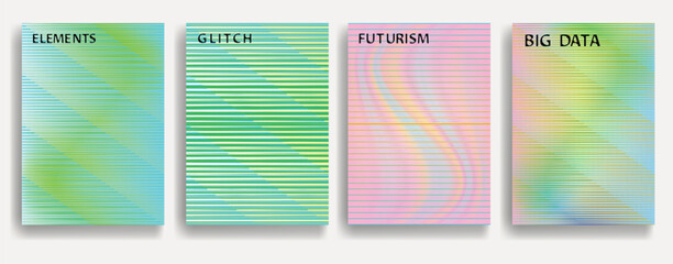 Poster - Glitch distorted geometric template brochures . Modern art design . Noise destroyed glitched flyer . Trendy brochure with vector lines . Glitched flyer. Hologram effects . set of vector templates