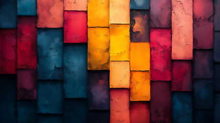Poster - Abstract and vibrant: a wall of multi-colored tiles creates a striking visual pattern, celebrating geometry and textures. The composition highlights the textures.