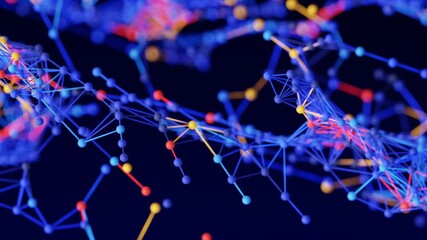 Poster - network nodes form data connections across a digital grid and tech mesh of connected dots in a cyber
