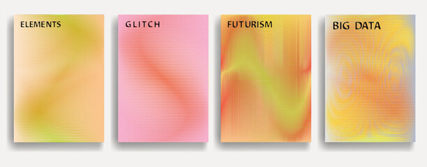 Poster - Glitch distorted geometric template brochures . Modern art design . Noise destroyed glitched flyer . Trendy brochure with vector lines . Glitched flyer. Hologram effects . set of vector templates