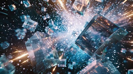 Poster - Explore a dynamic visualization showcasing the movement of data streams, using vibrant colors and intricate geometric shapes to represent energy and innovation.