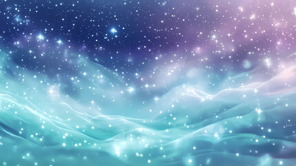 Wall Mural - Dreamy galaxy with soft emerald and pale lavender ripples under glowing white stars. Celestial Ripples. Illustration