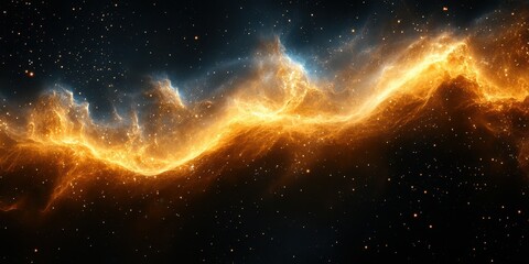bright cosmic nebula swirling with orange and blue hues in deep space during the night