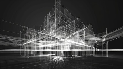Poster - A striking abstract representation of geometric architecture, showcasing thin lines and angled structures. This modern design emphasizes innovative construction elements and spatial concepts.