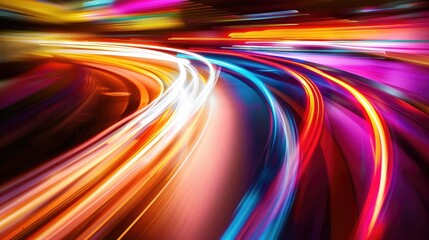 Poster - A stunning image showcasing vivid light trails with a strong motion blur effect, creating a dynamic and colorful abstract background ideal for various projects.