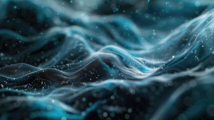 Poster - Discover an abstract tech background featuring fluid wave patterns and a dark aesthetic. This digital design evokes a sense of motion and depth, perfect for diverse creative projects.