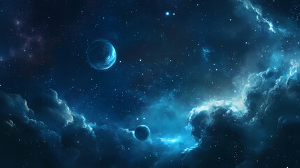 Wall Mural - mystical deep space scene featuring planets and swirling clouds of stardust perfect for high-resolut