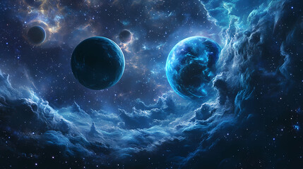 Wall Mural - mystical deep space scene featuring planets and swirling clouds of stardust perfect for high-resolut