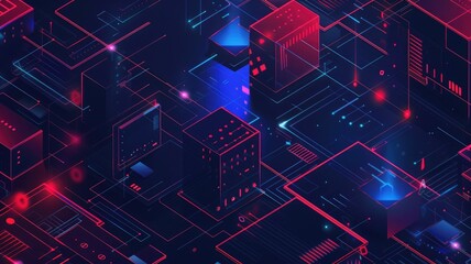 Poster - This vibrant sci-fi background features a minimalistic design with neon elements and abstract shapes, perfect for technology and innovation projects.