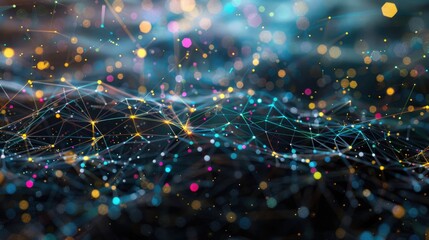 Poster - A captivating digital visualization showcasing millions of nodes and links, representing complex networks in vibrant colors and patterns. Suitable for tech themes.