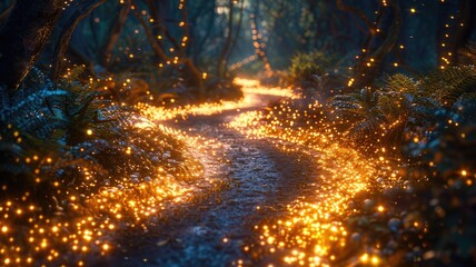 Poster - Abstract of seamless pattern magical star emit light in natural scene or sparkling particles on nature view with glowing effect perfect for visual design convey sense of energetic and fantasy. AIG53.