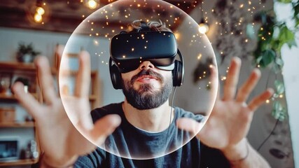 Poster - Man Discovers Virtual Worlds While Using Immersive Technology Generative AI