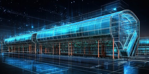 Poster - Futuristic train station concept showcasing architectural design and advanced technology in a vibrant digital display
