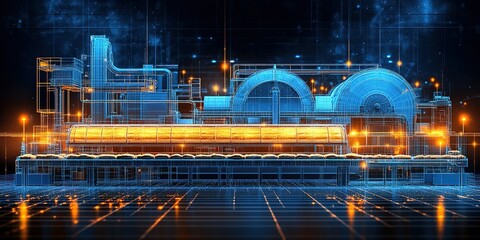 Poster - Industrial machinery model displayed with intricate 3D rendering during a technology expo showcasing innovation