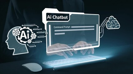 Poster - human interact with ai artificial intelligence virtual assistant chatbot in concept of ai artificial