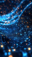 Fototapete - Captivating abstract digital landscape with flowing blue and orange lights creating a mesmerizing effect