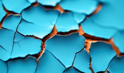 Poster - A close-up shot reveals the beauty of cracked blue paint and the textured orange layer below.
