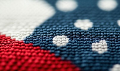 Poster - Intricate macro shot captures the texture and pattern of red, white, and blue polka dot fabric.