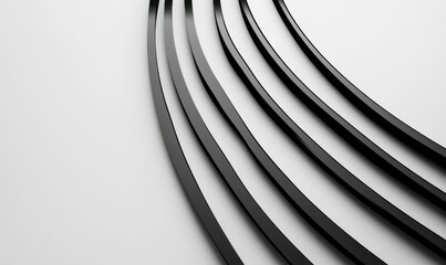 Poster - Dynamic grayscale image featuring black curved bars on a white background creating modern aesthetic.