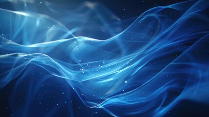 Poster - A smooth of abstract representation of blue light waves and particles against on dark background in flowing lines creating movement and fluidity offering calming visual effect modern ethereal. AIG53.