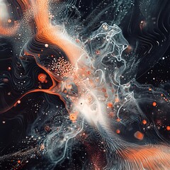 Fototapete - Abstract cosmic nebula swirls in vibrant colors.  Intricate patterns of flowing, ethereal forms.  A dynamic interplay of light and dark, with scattered particles